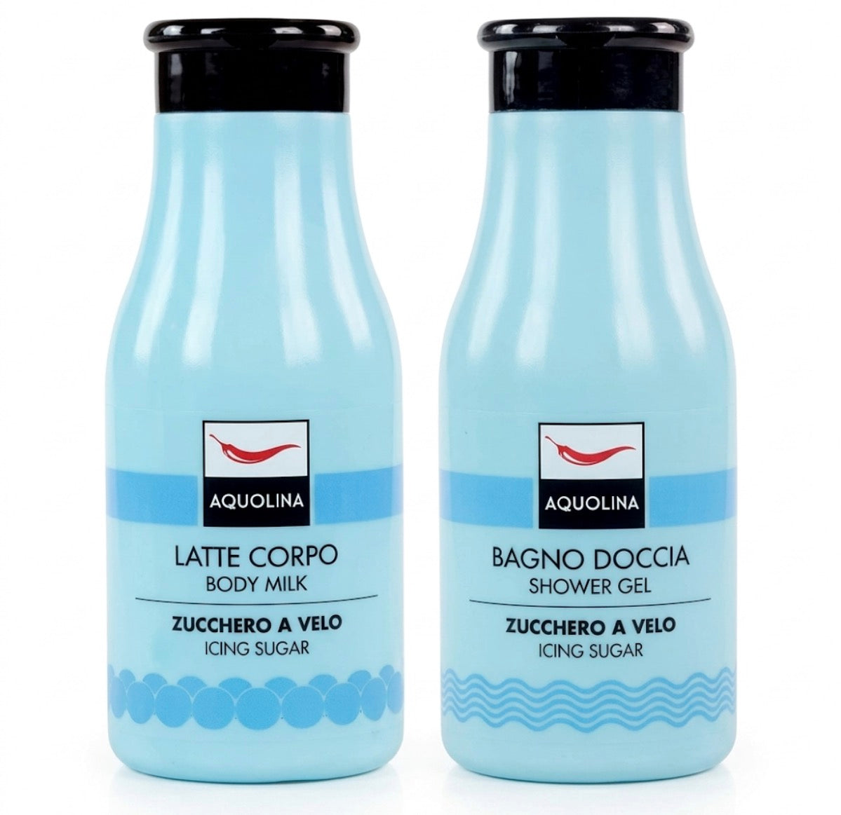 AQUOLINA :coppia BAGNO  e LATTE CORPO ZUCCHERO A VELO 250 ML