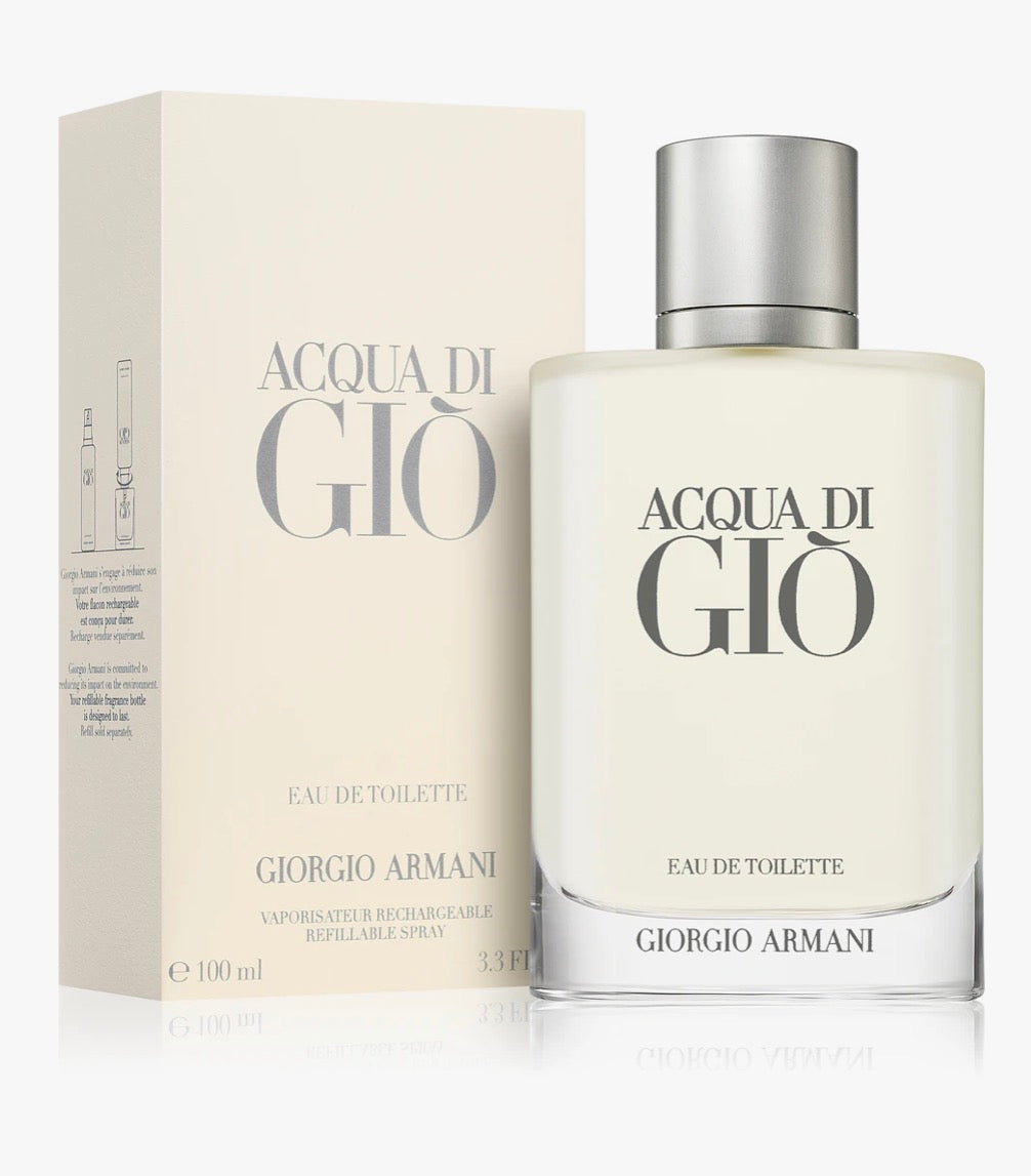 Armani:
Acqua di Giò
Eau de Toilette ricaricabile uomo 100ml