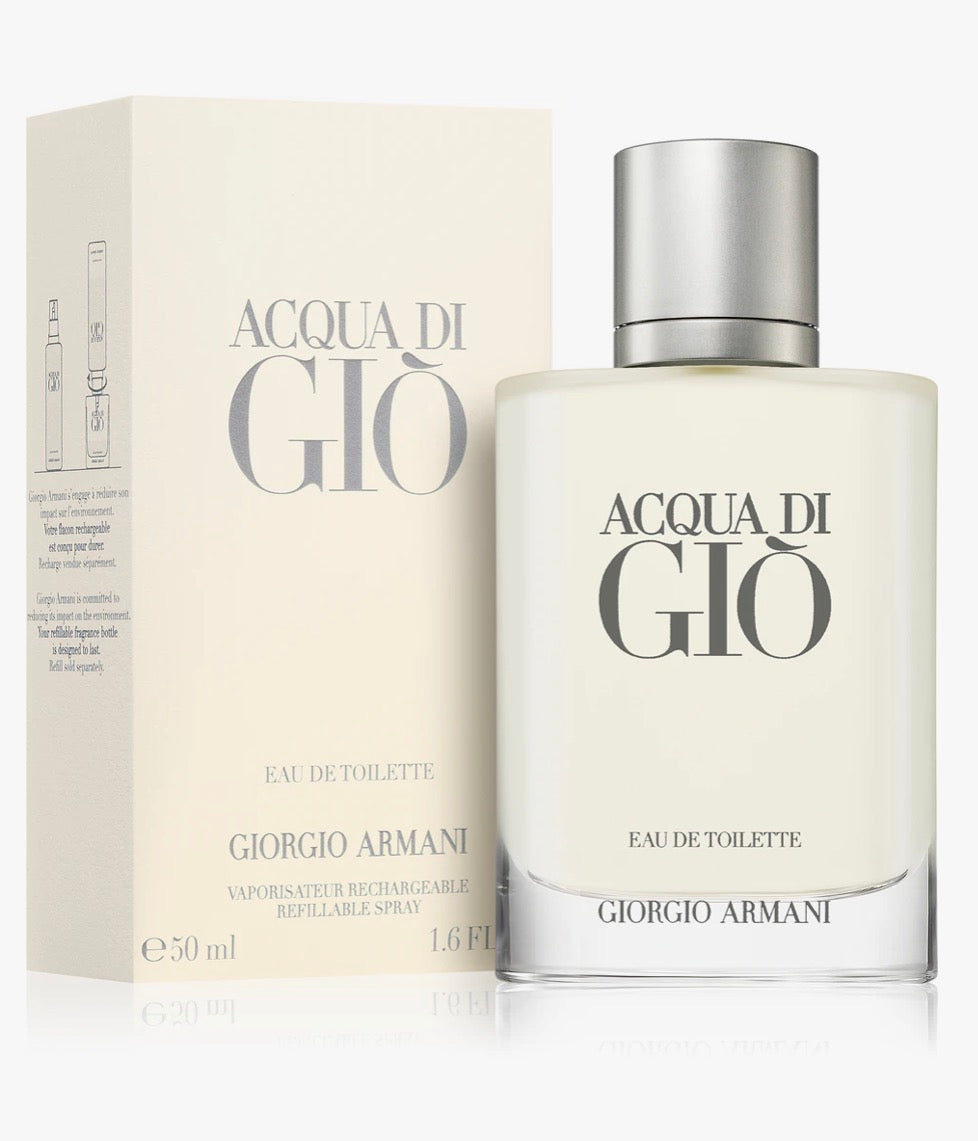 Armani:
Acqua di Giò
Eau de Toilette ricaricabile uomo 50ml