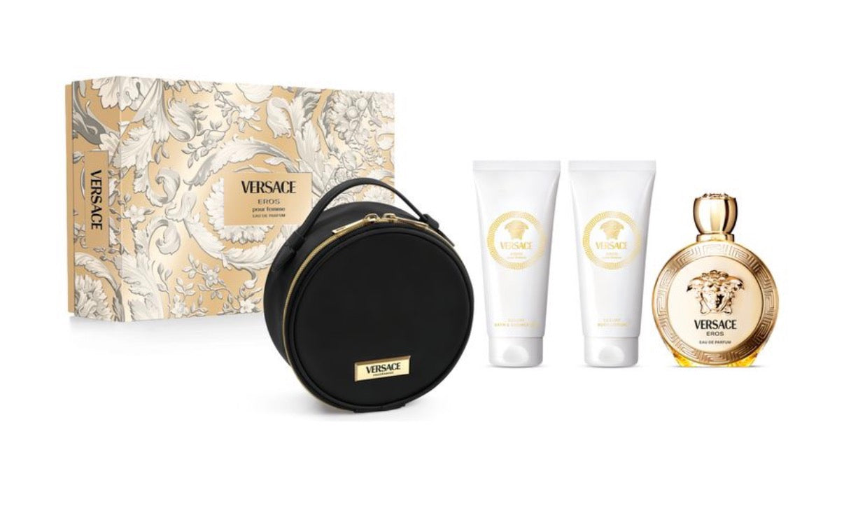Versace Eros Donna :confezione eau de parfum 100ml, shower gel 100ml e body lotion 100ml