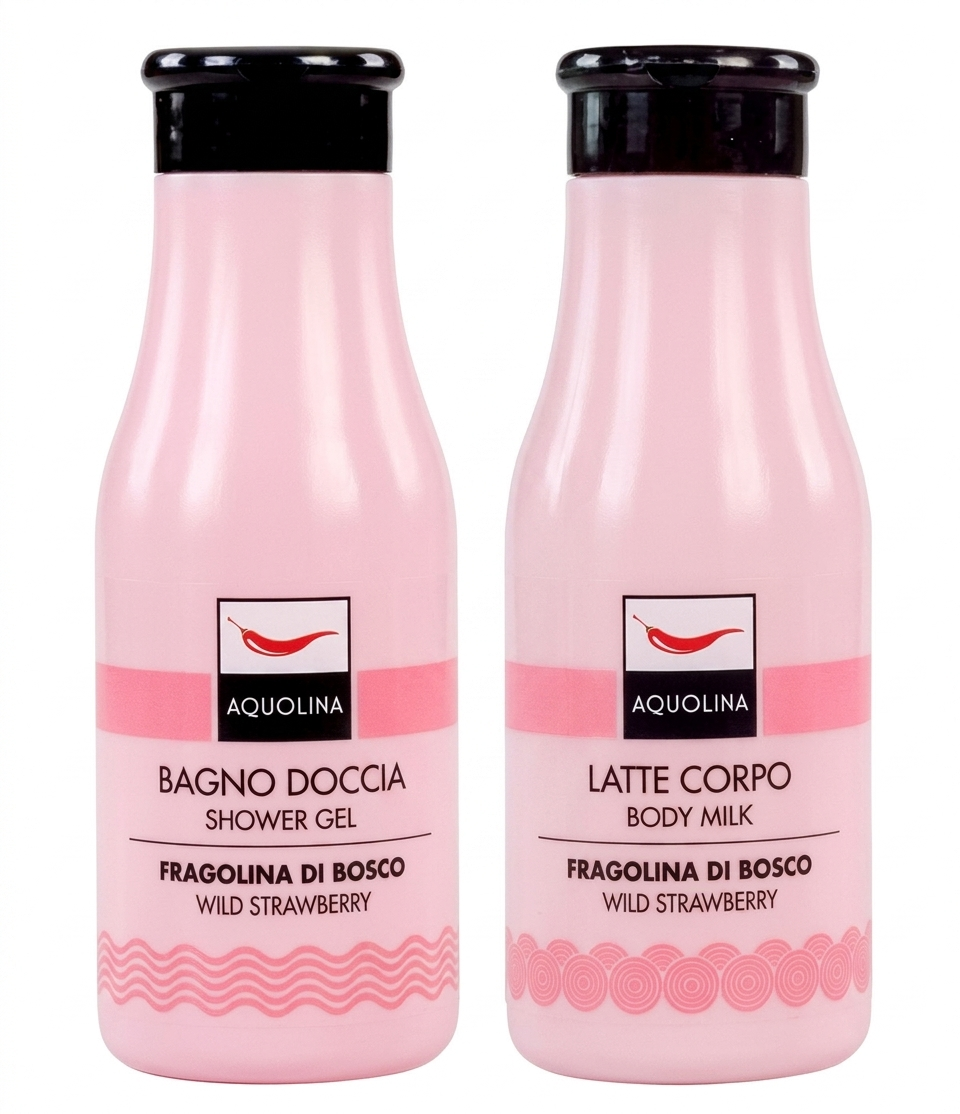 AQUOLINA :coppia BAGNO  e LATTE CORPO FRAGOLINA DI BOSCO 250 ML